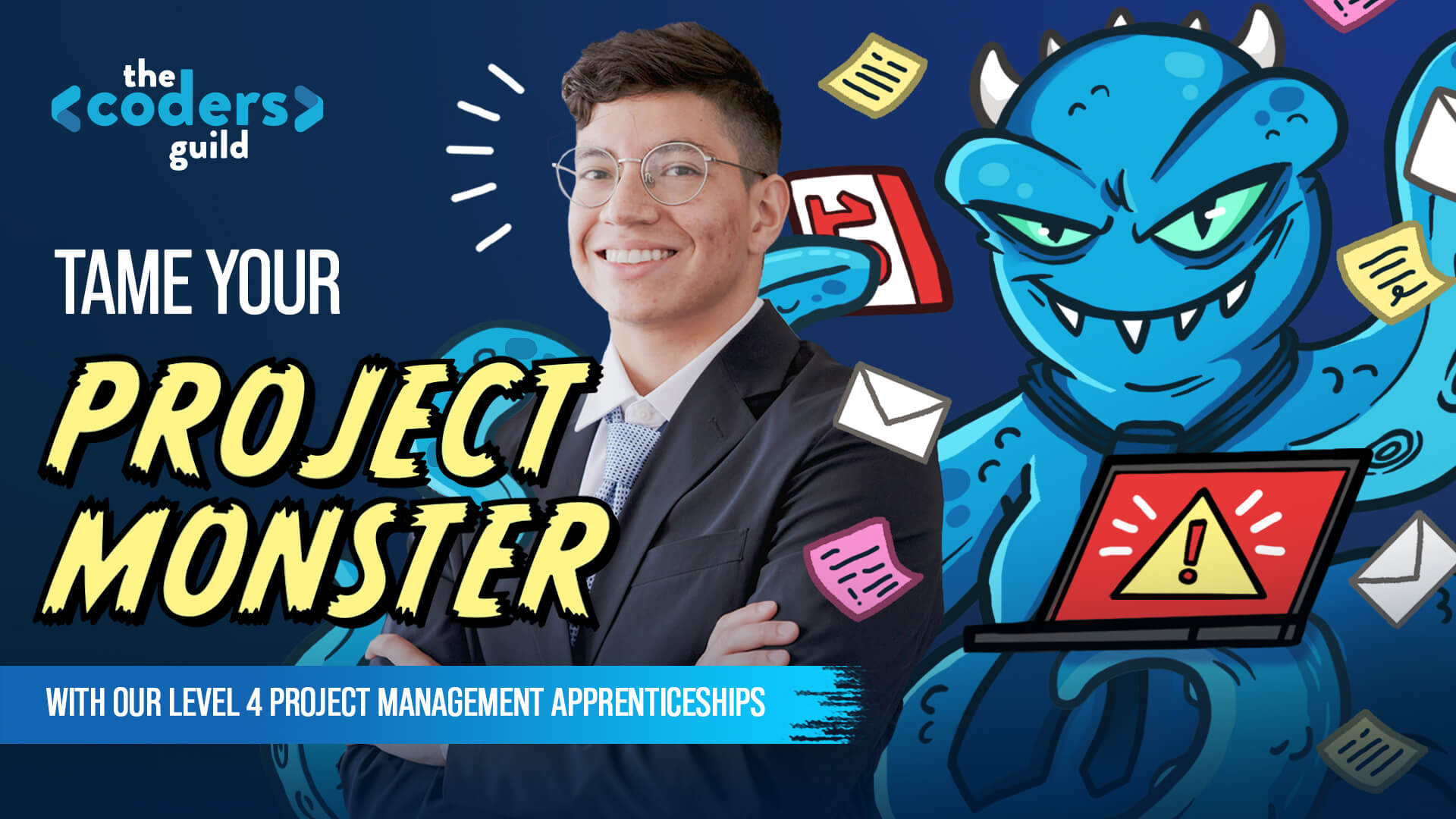 man and monster manage a project together